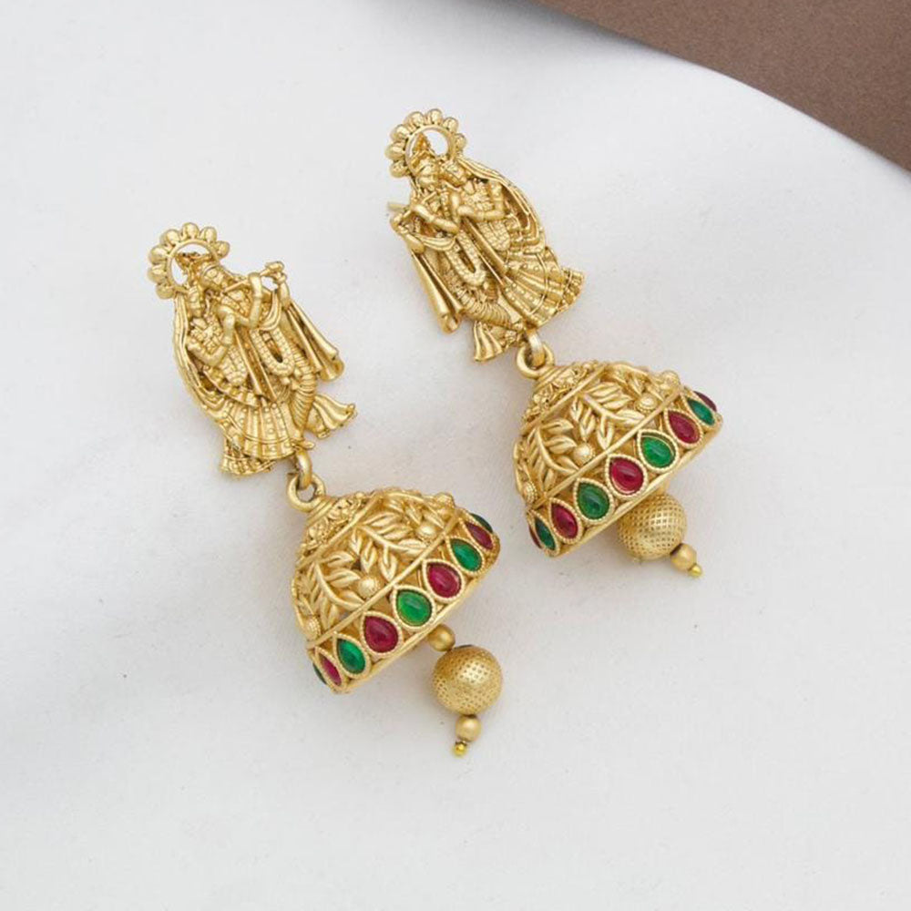 Manisha Jewellery Gold Plated Pota Stone And Pearls Temple Jhumki Earrings