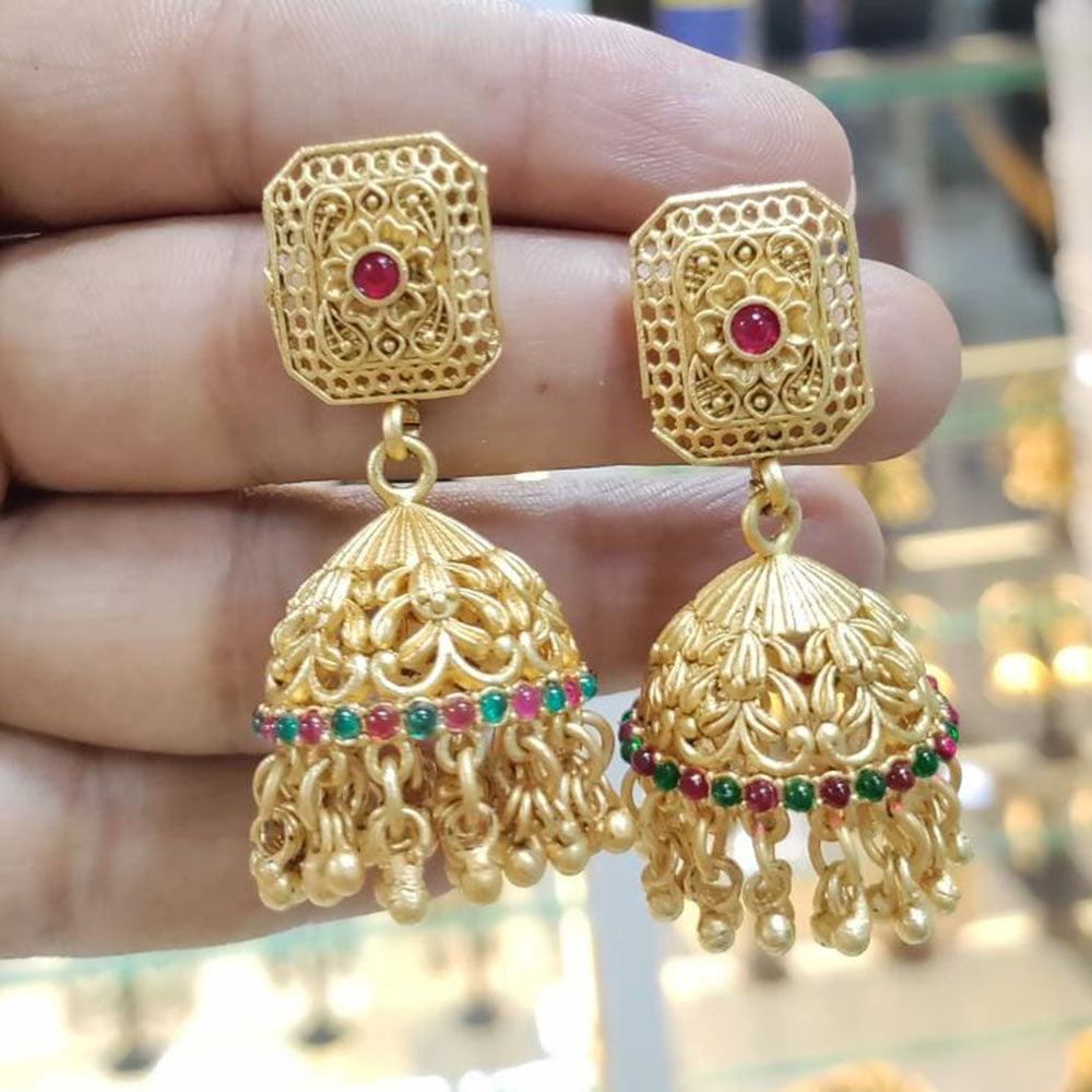 Manisha Jewellery Gold Plated Pota Stone And Pearls Jhumki Earrings