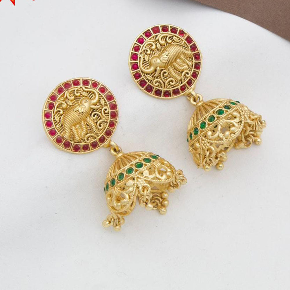 Manisha Jewellery Gold Plated Pota Stone And Pearls Elephant Style Jhumki Earrings