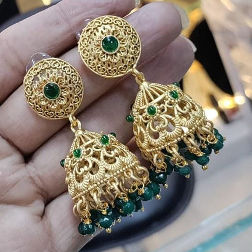 Manisha Jewellery Gold Plated Pota Stone And Pearls Jhumki Earrings