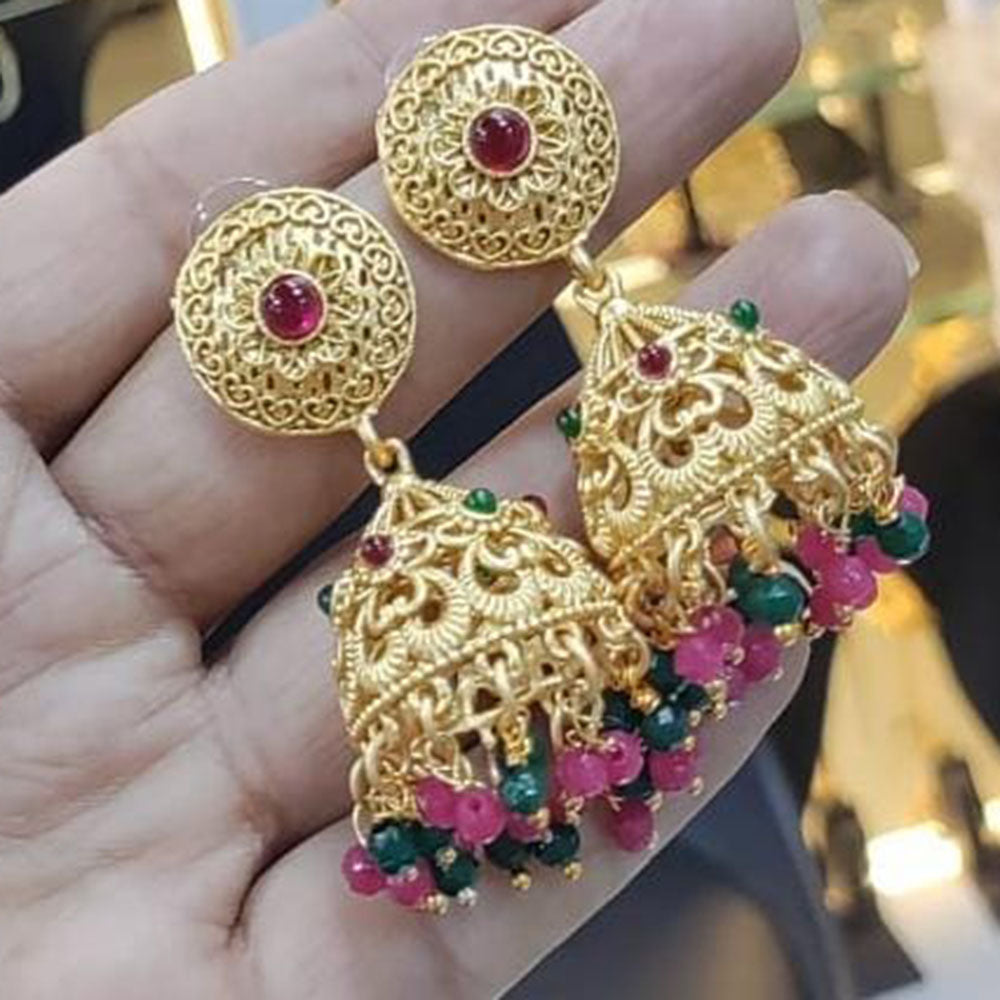 Manisha Jewellery Gold Plated Pota Stone And Pearls Jhumki Earrings