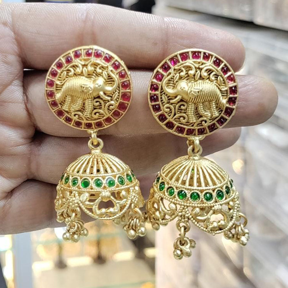 Manisha Jewellery Gold Plated Pota Stone And Pearls Elephant Style Jhumki Earrings