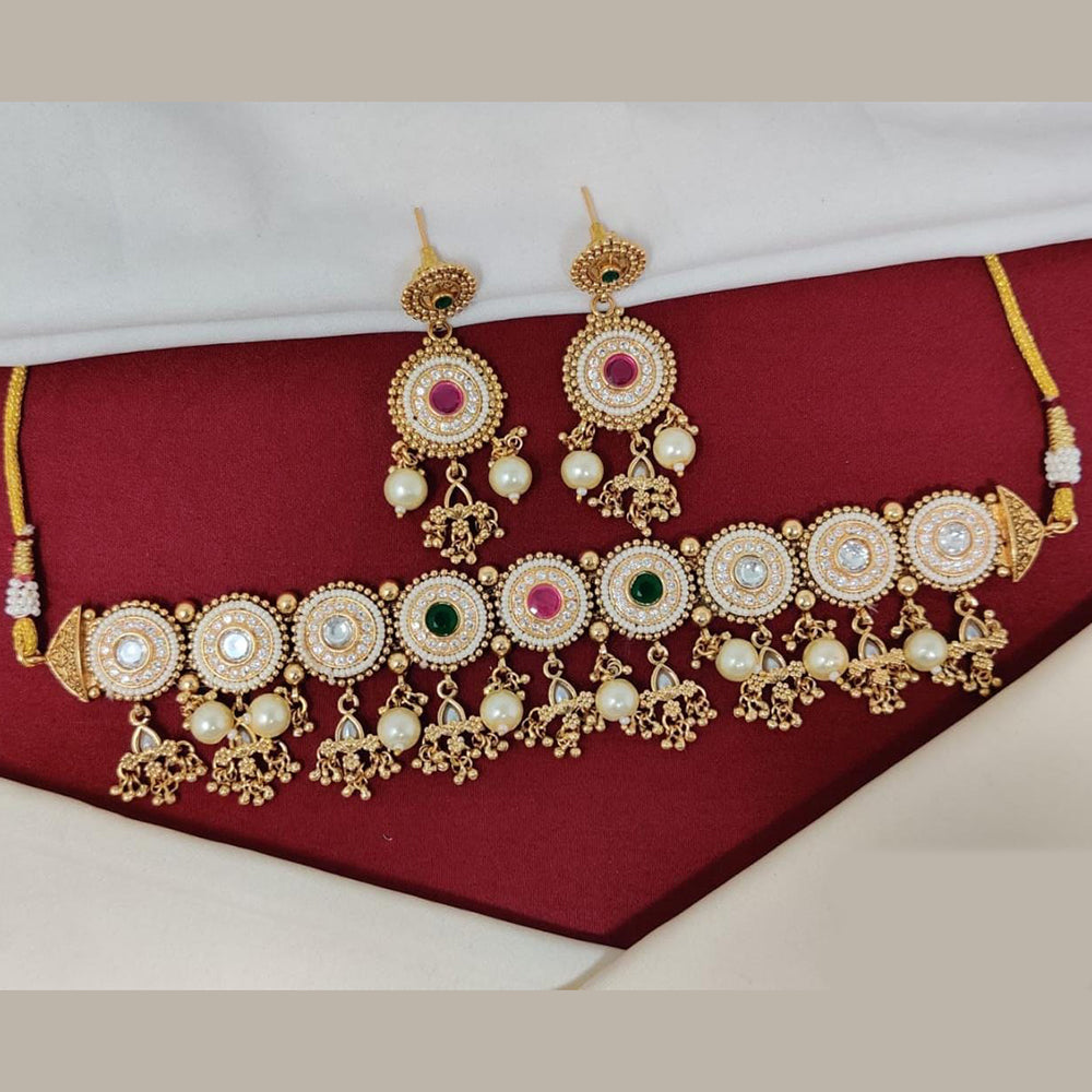 Manisha Jewellery Gold Plated Pota Stone And Pearls Choker Necklace Set