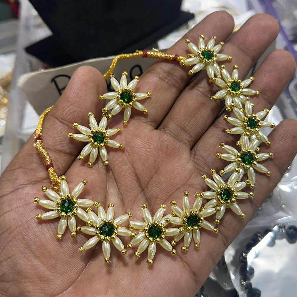 Manisha Jewellery Gold Plated Pota Stone And Pearls Necklace Set