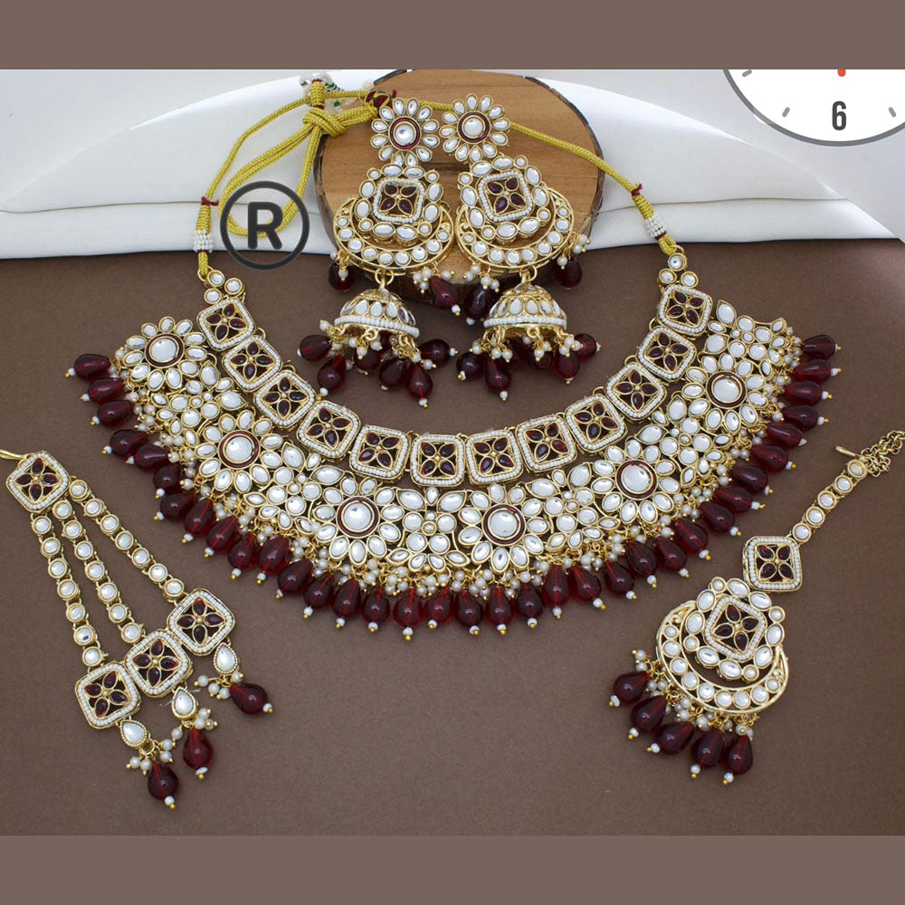 Manisha Jewellery Gold Plated Kundan Stone And Beads Necklace Set