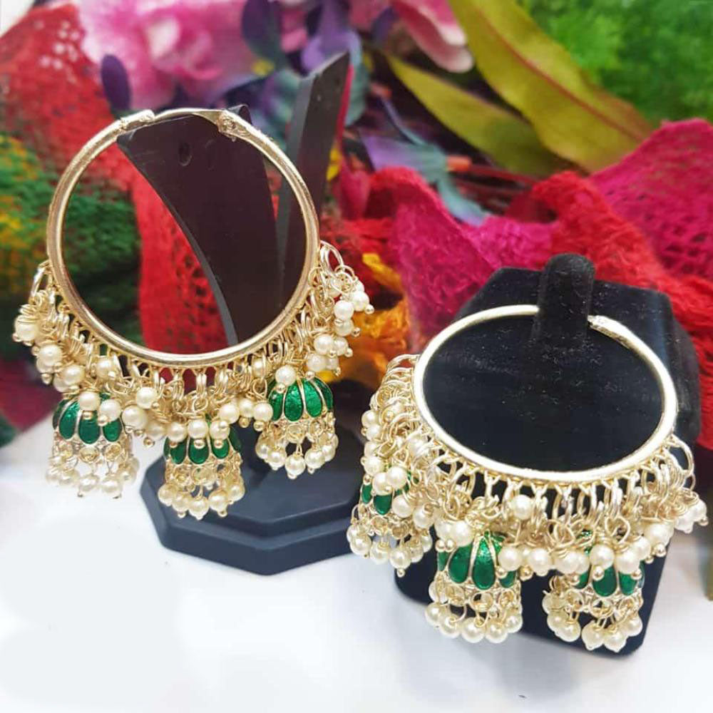 Manisha Jewellery Gold Plated Meenakari And Pearls Jhumki Earrings