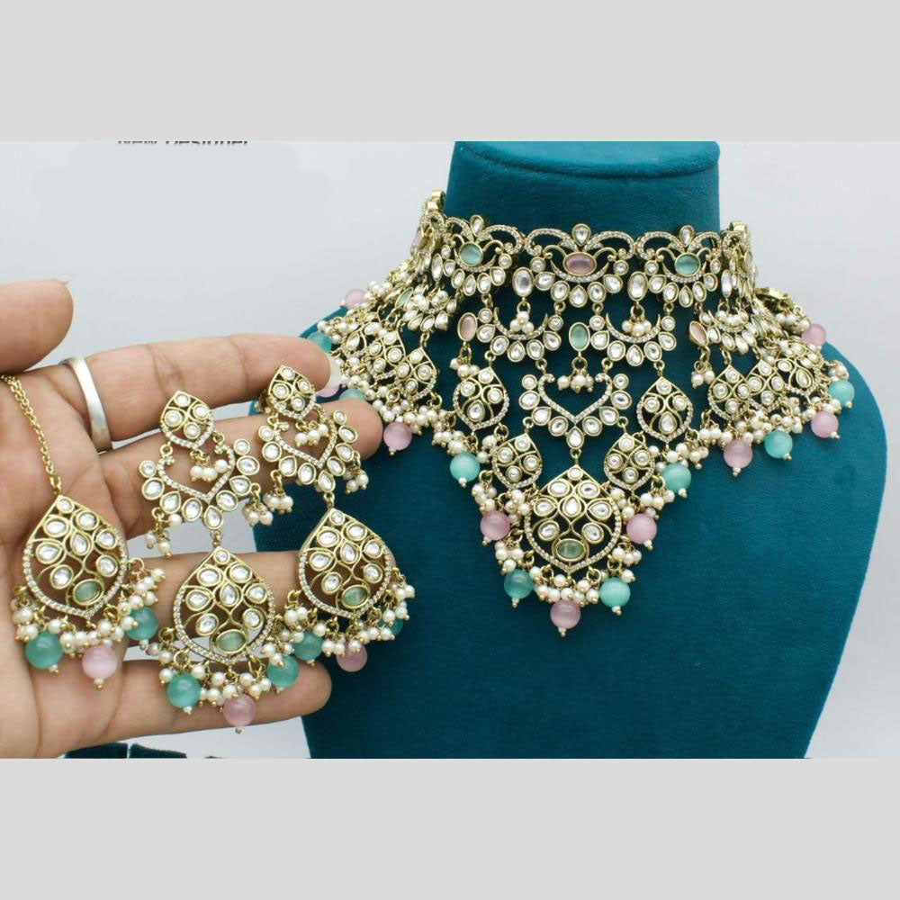 Manisha Jewellery Gold Plated Kundan Stone And Beads Choker Necklace Set