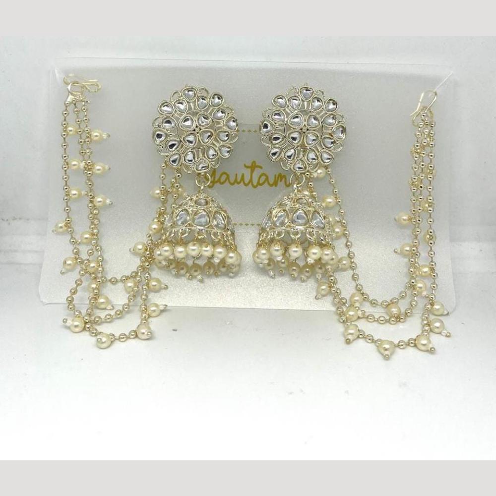 Manisha Jewellery Gold Plated Kundan Stone And Pearls Jhumki Earrings