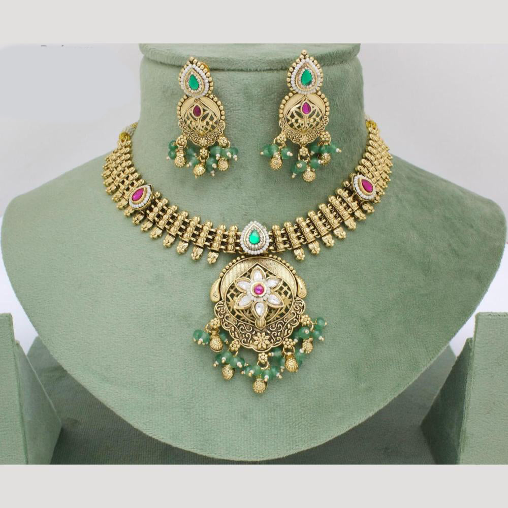 Manisha Jewellery Gold Plated Pota Stone And Pearls Necklace Set