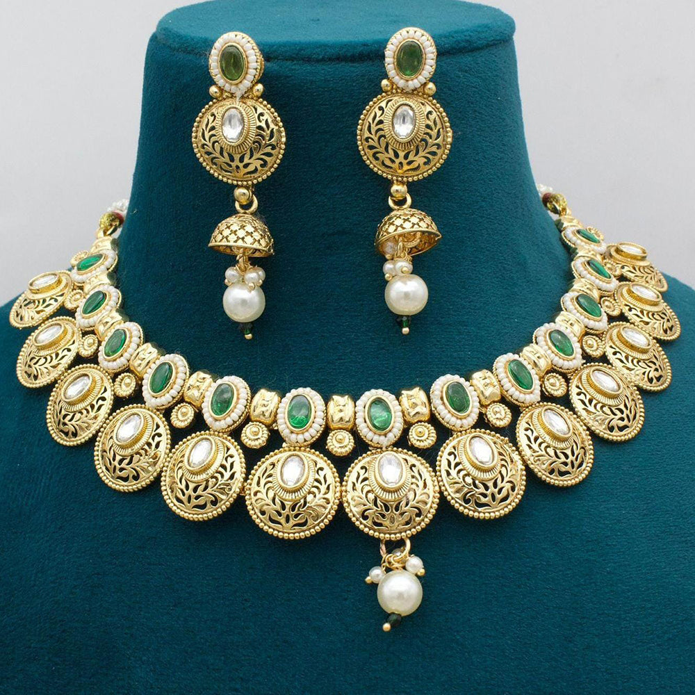 Manisha Jewellery Gold Plated Pota Stone And Pearls Necklace Set