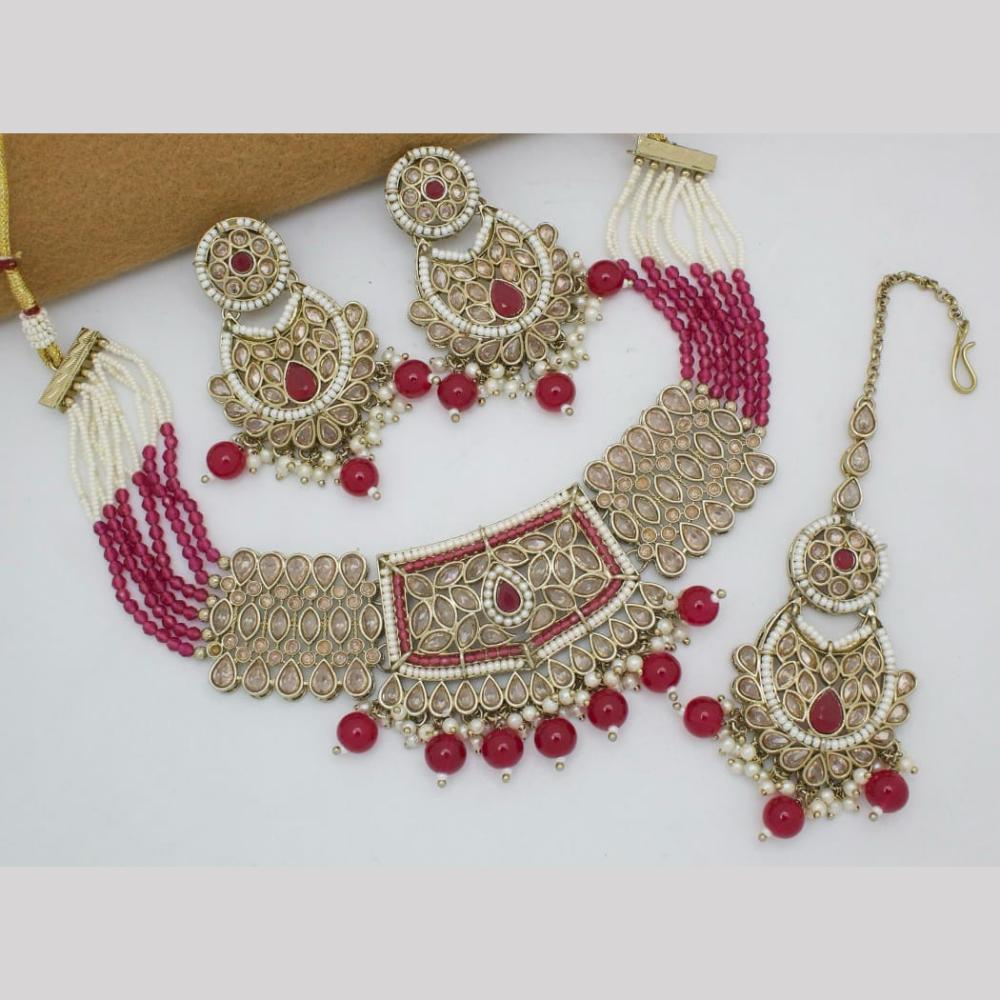 Manisha Jewellery Gold Plated Crystal Stone And Pearls Choker Necklace Set