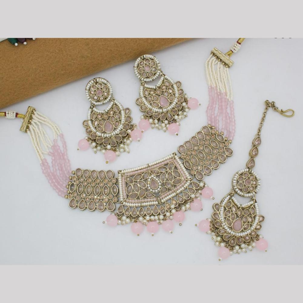 Manisha Jewellery Gold Plated Crystal Stone And Pearls Choker Necklace Set