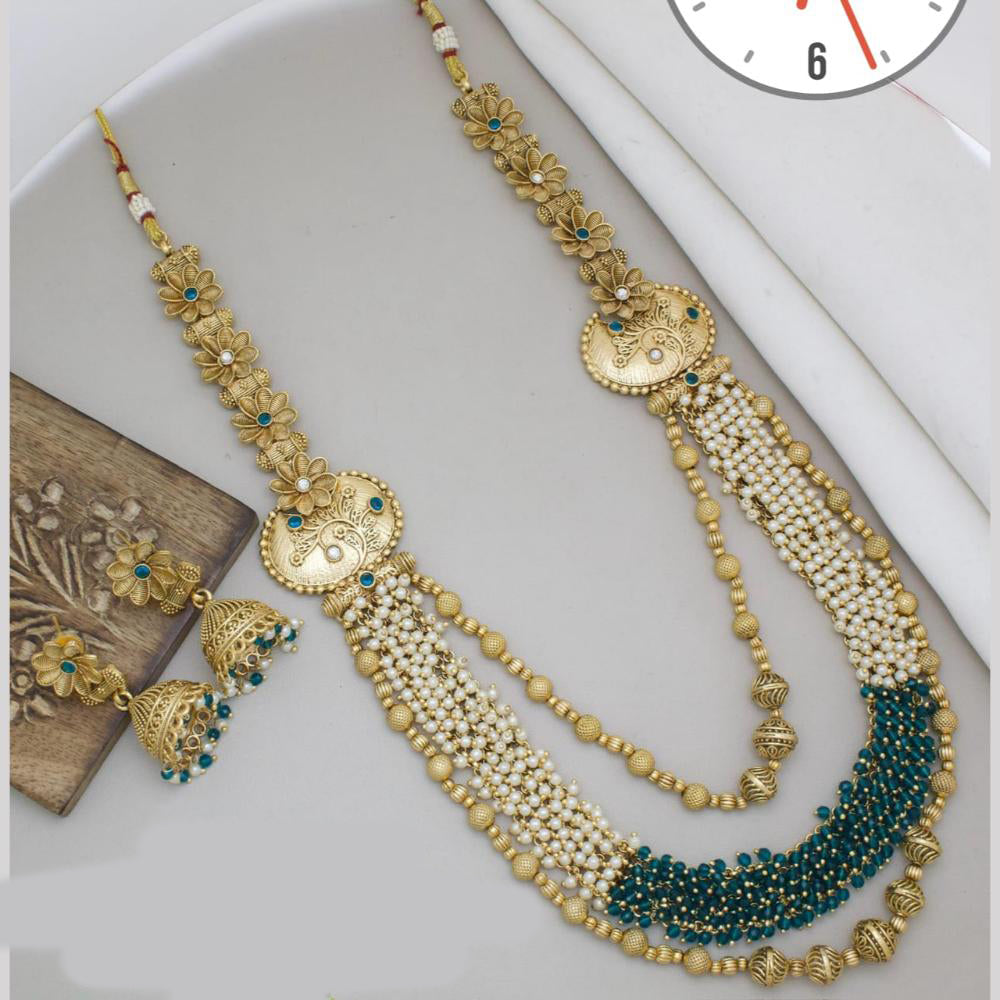 Manisha Jewellery Gold Plated Crystal Stone And Pearls Long Necklace Set