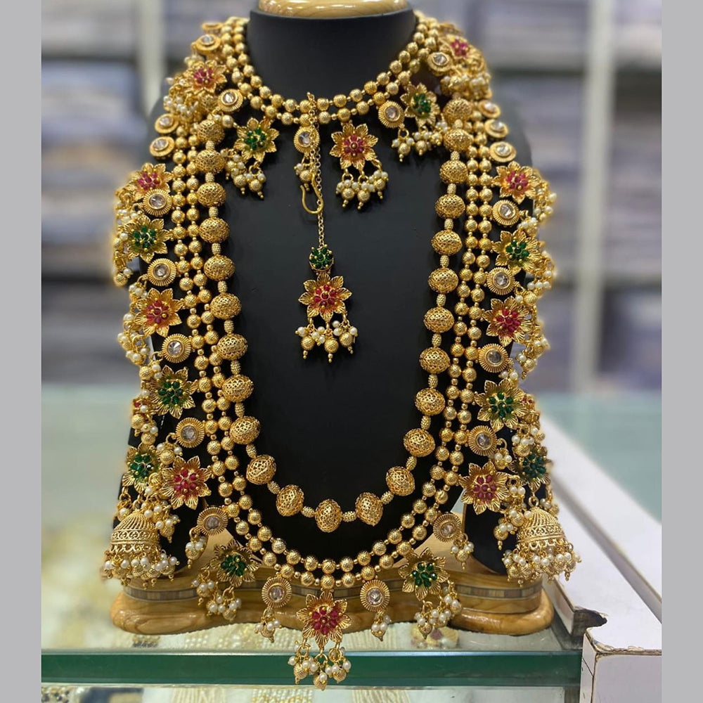 Manisha Jewellery Gold Plated Crystal Stone Double Necklace Set