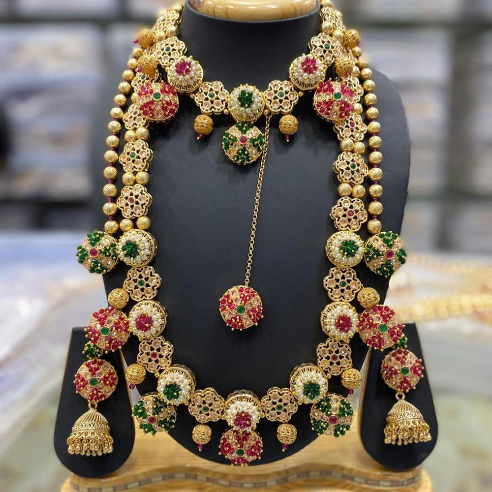 Manisha Jewellery Gold Plated Crystal Stone Double Necklace Set