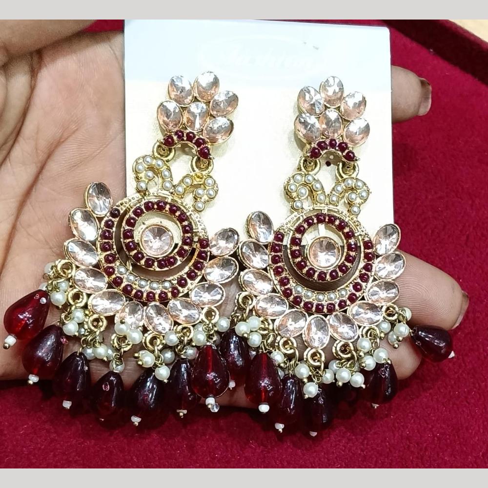 Manisha Jewellery Gold Plated Pota & Kundan Stone Dangler Earrings