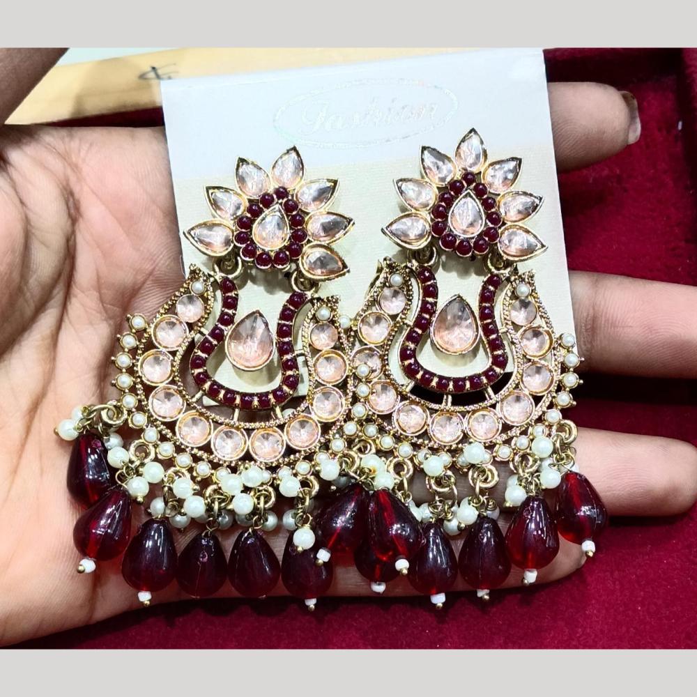 Manisha Jewellery Gold Plated Pota & Kundan Stone Dangler Earrings