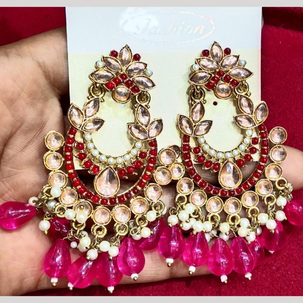 Manisha Jewellery Gold Plated Pota & Kundan Stone Dangler Earrings
