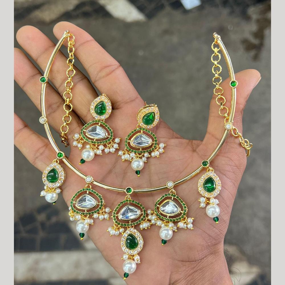 Manisha Jewellery Gold Plated Pota & Crystal Stone Necklace Set