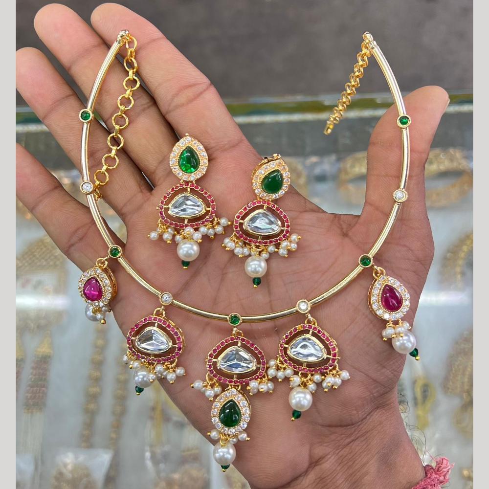 Manisha Jewellery Gold Plated Pota & Crystal Stone Necklace Set