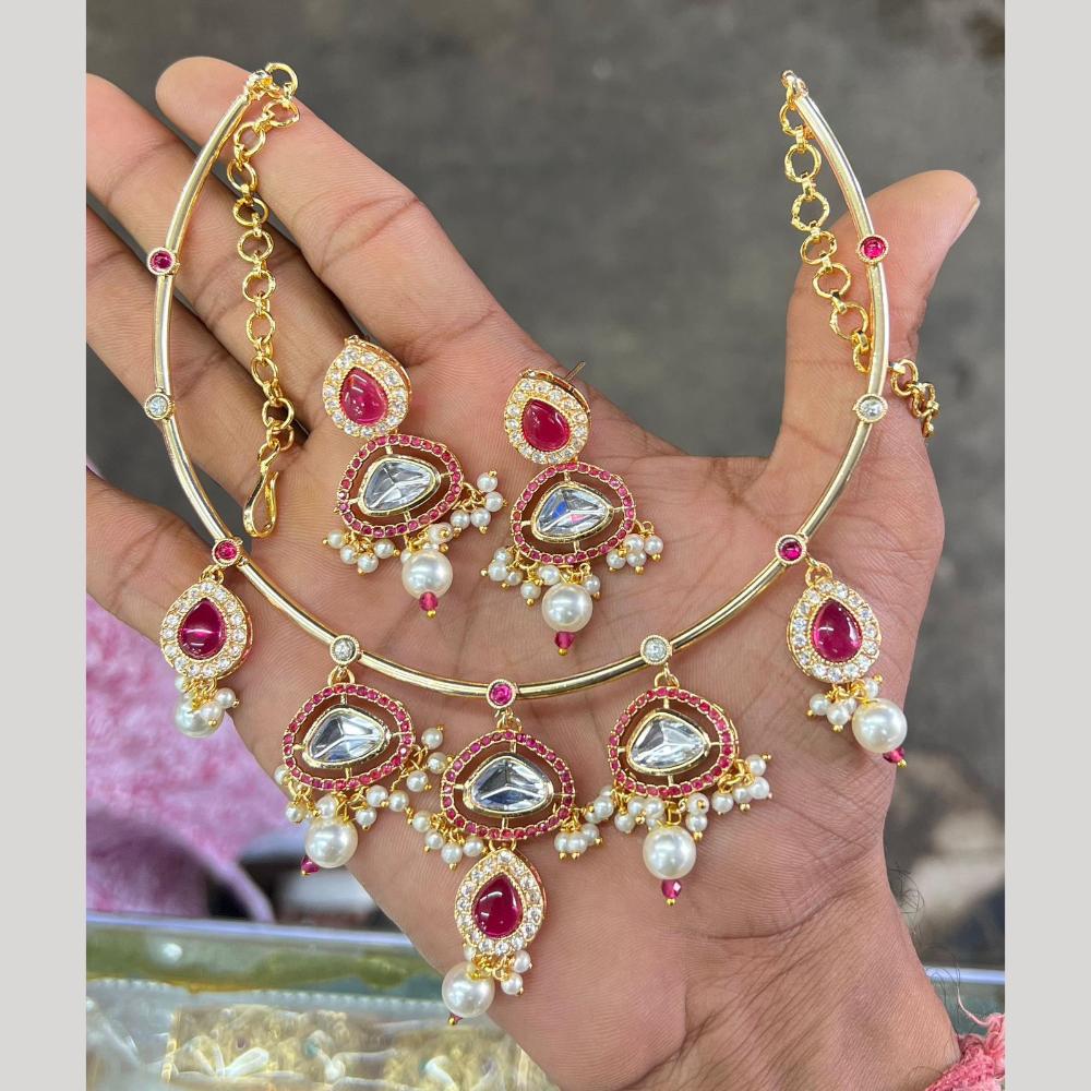 Manisha Jewellery Gold Plated Pota & Crystal Stone Necklace Set
