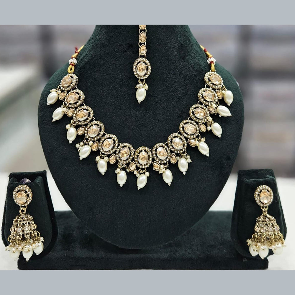 Manisha Jewellery Gold Plated Crystal Stone And Pearls  Necklace Set