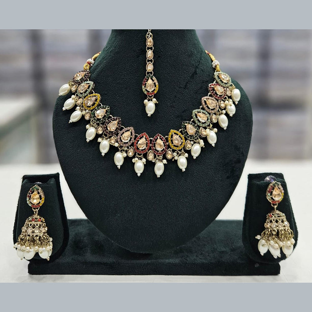 Manisha Jewellery Gold Plated Crystal Stone And Pearls  Necklace Set