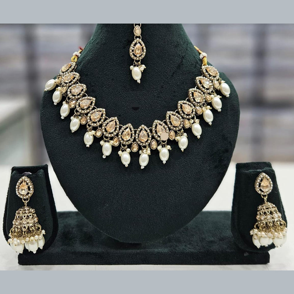 Manisha Jewellery Gold Plated Crystal Stone And Pearls  Necklace Set