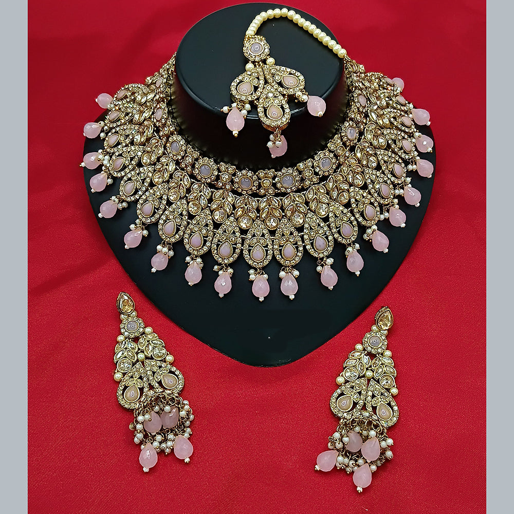 Manisha Jewellery Gold Plated Crystal Stone And Beads Choker Necklace Set