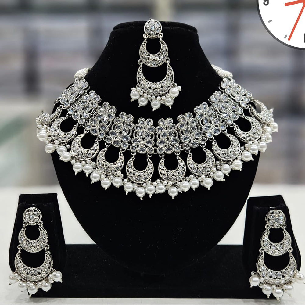 Manisha Jewellery Silver Plated Crystal Stone And Beads Necklace Set