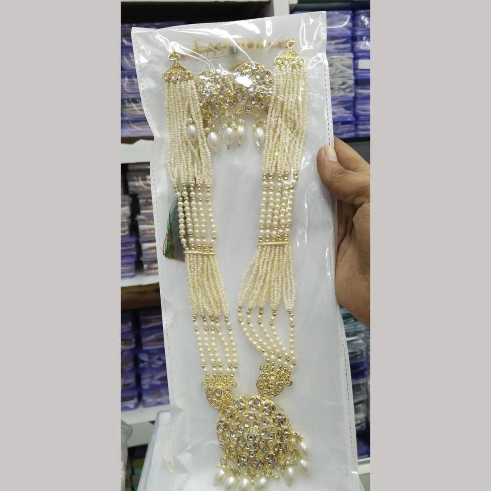 Manisha Jewellery Gold Plated Kundan Stone And Pearls Long Necklace Set