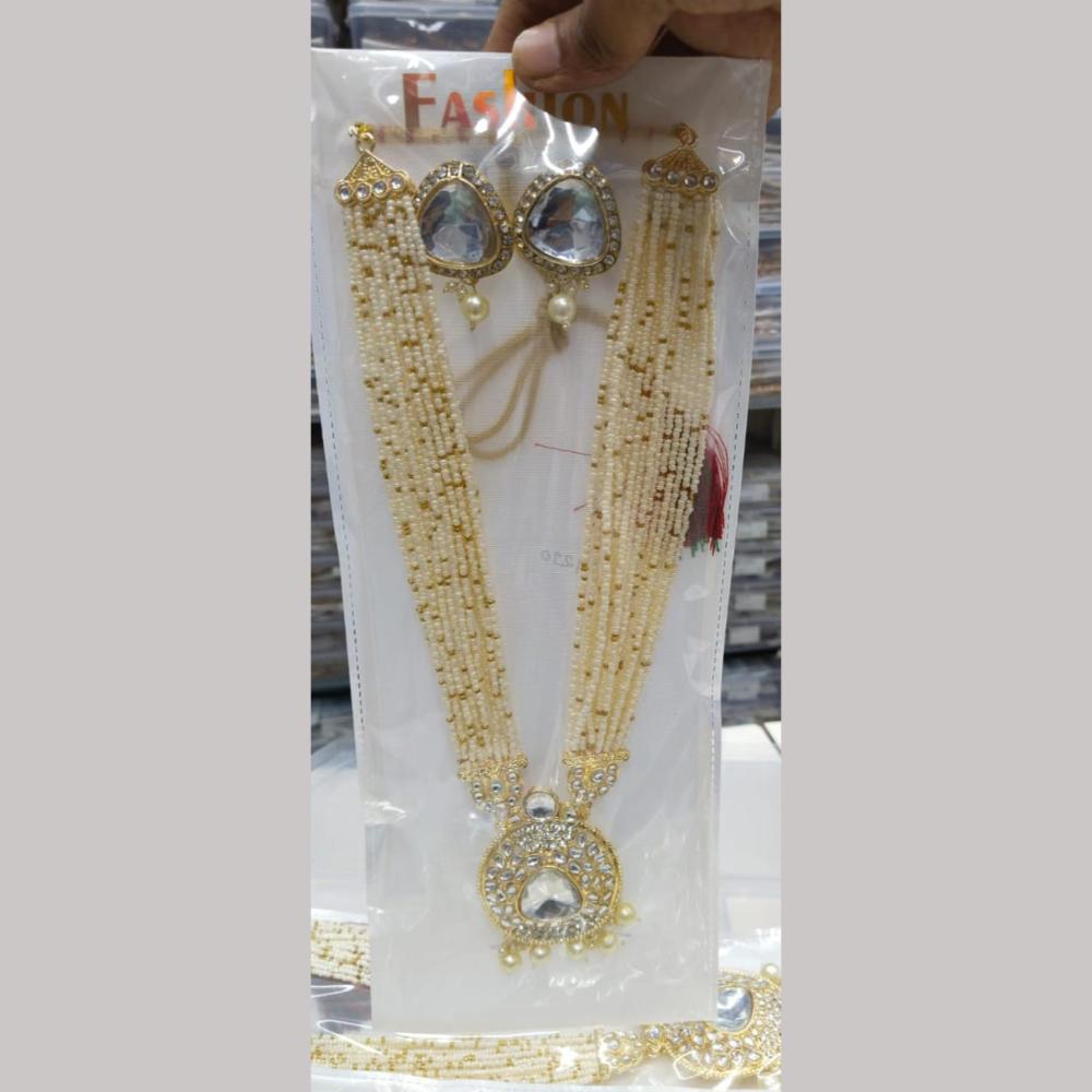 Manisha Jewellery Gold Plated Kundan Stone And Pearls Long Necklace Set