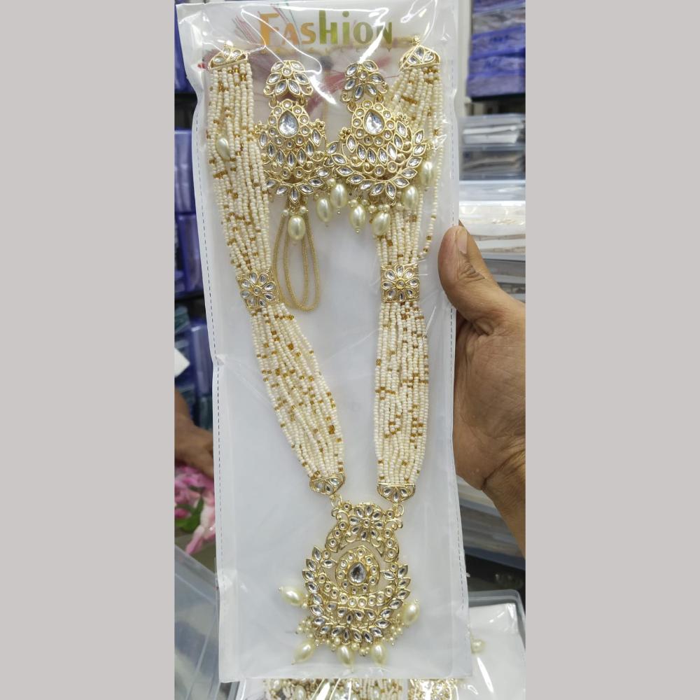 Manisha Jewellery Gold Plated Kundan Stone And Pearls Long Necklace Set