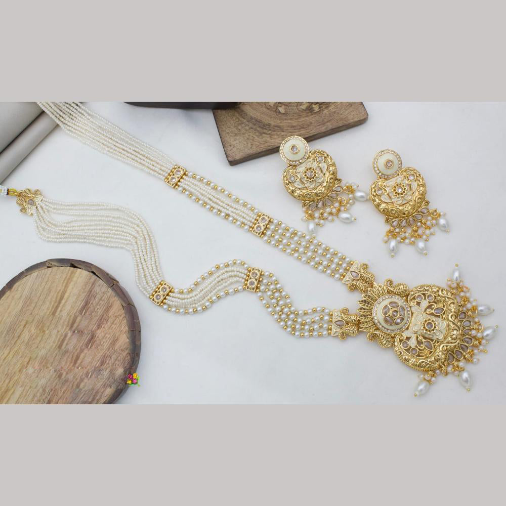 Manisha Jewellery Gold Plated Crystal Stone And Pearls Meenakari Long Necklace Set