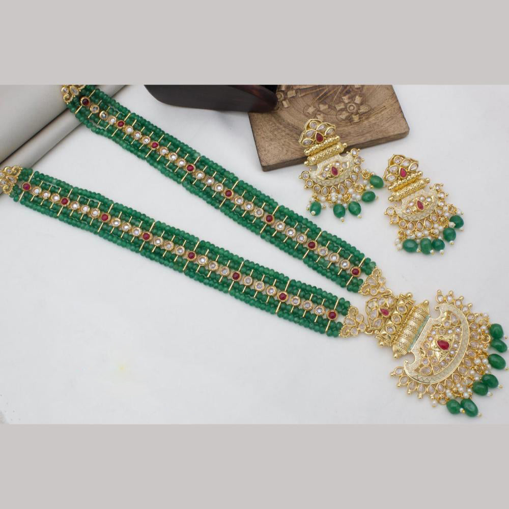 Manisha Jewellery Gold Plated Crystal Stone And Pearls Meenakari Long Necklace Set