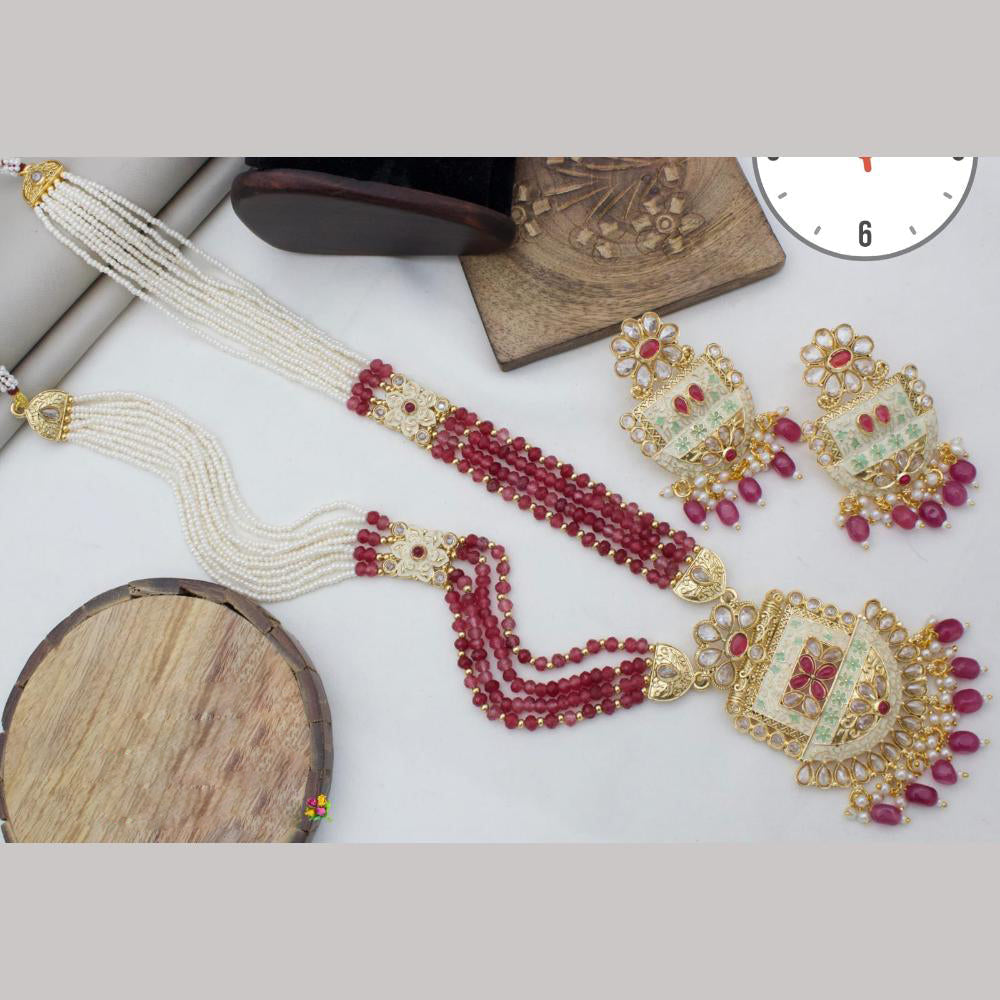 Manisha Jewellery Gold Plated Crystal Stone And Pearls Meenakari Long Necklace Set