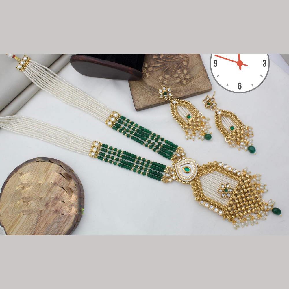 Manisha Jewellery Gold Plated Kundan Stone And Pearls Long Necklace Set