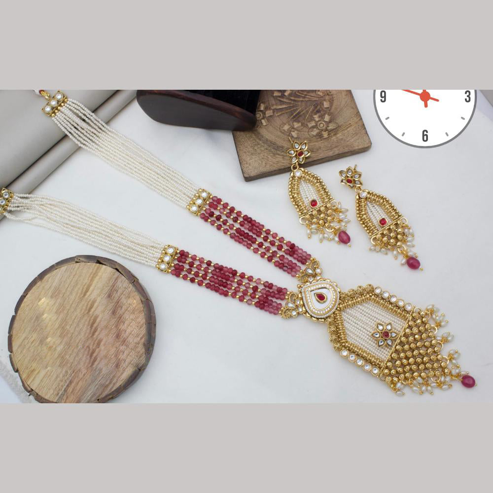 Manisha Jewellery Gold Plated Kundan Stone And Pearls Long Necklace Set