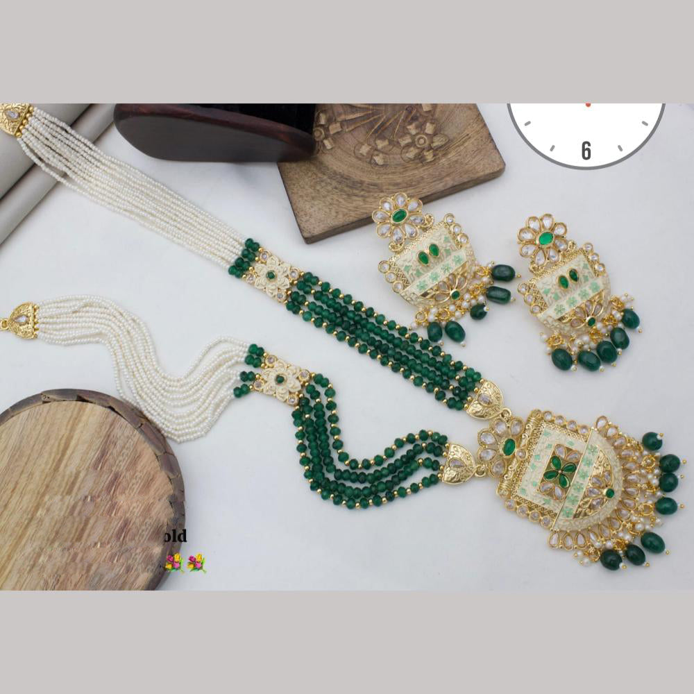 Manisha Jewellery Gold Plated Crystal Stone And Pearls Meenakari Long Necklace Set
