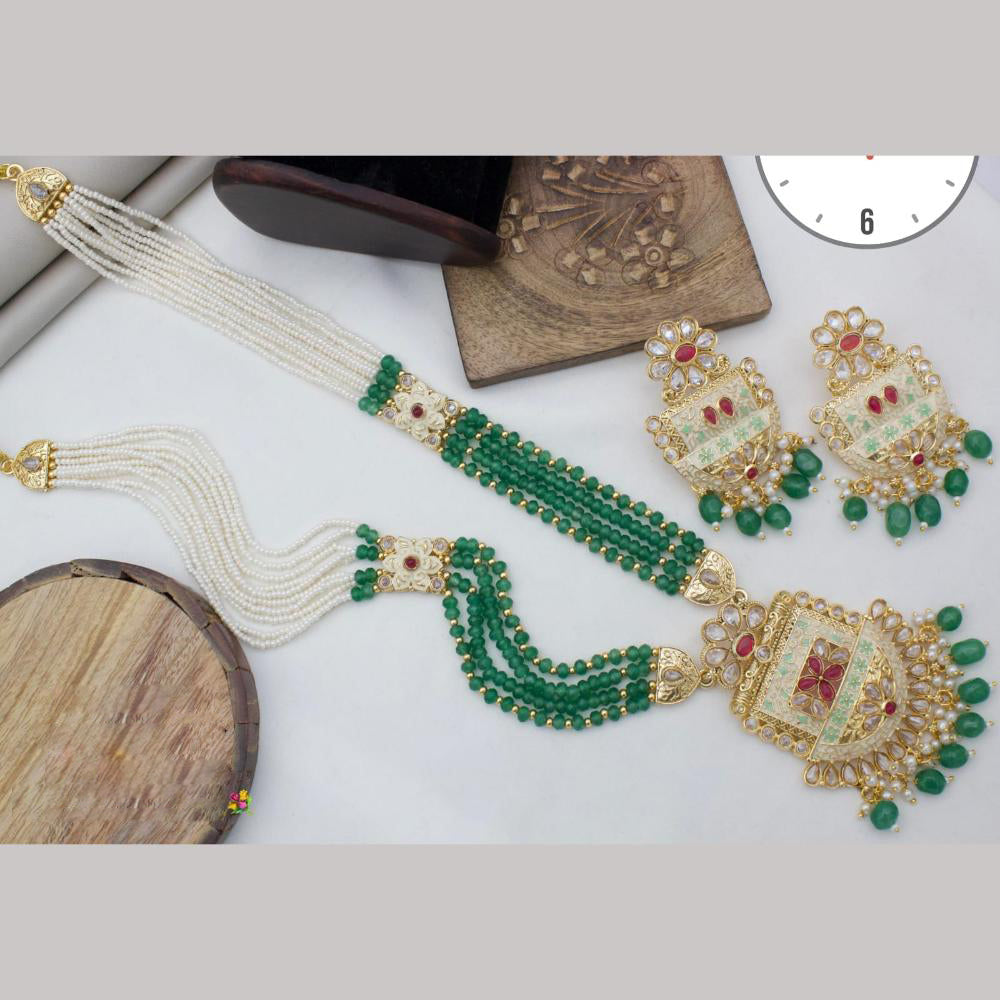 Manisha Jewellery Gold Plated Crystal Stone And Pearls Meenakari Long Necklace Set