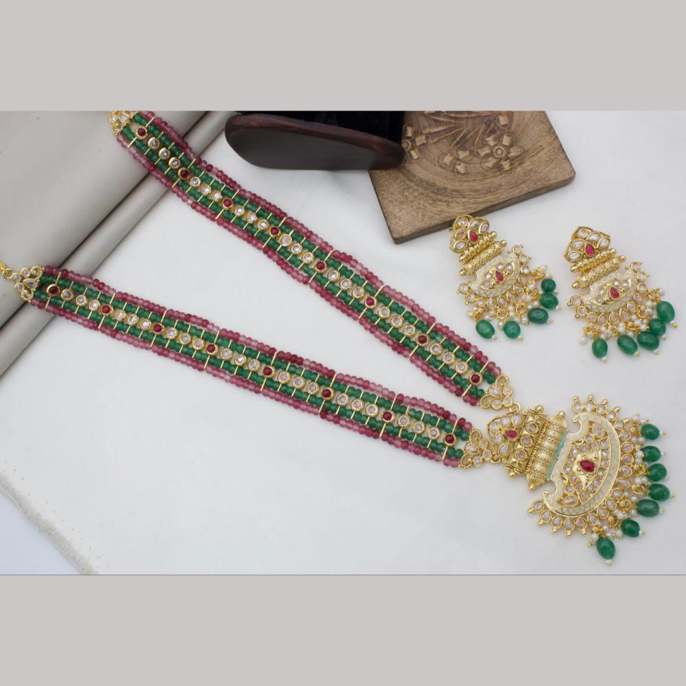 Manisha Jewellery Gold Plated Crystal Stone And Pearls Meenakari Long Necklace Set