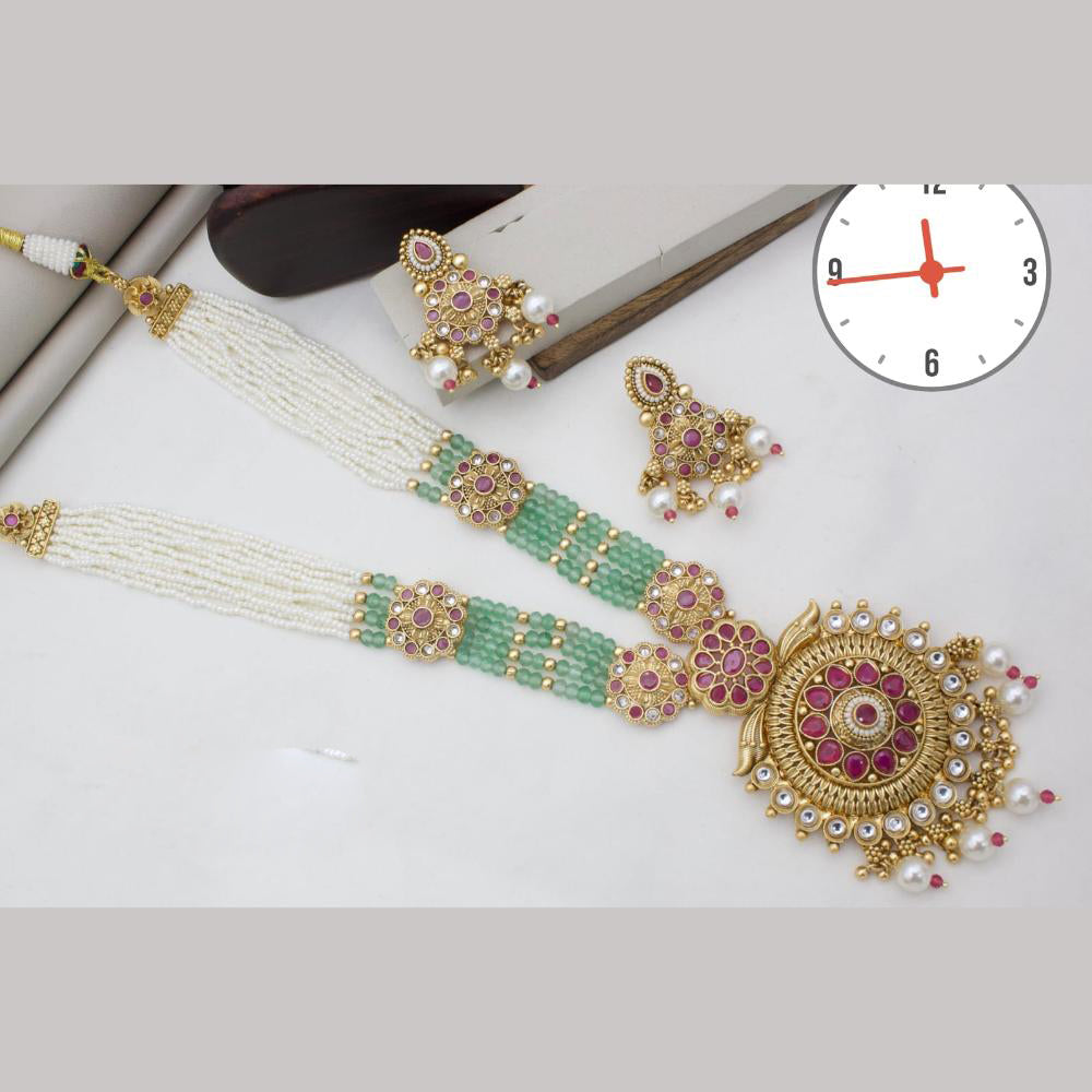 Manisha Jewellery Gold Plated Pota Stone And Pearls Long Necklace Set