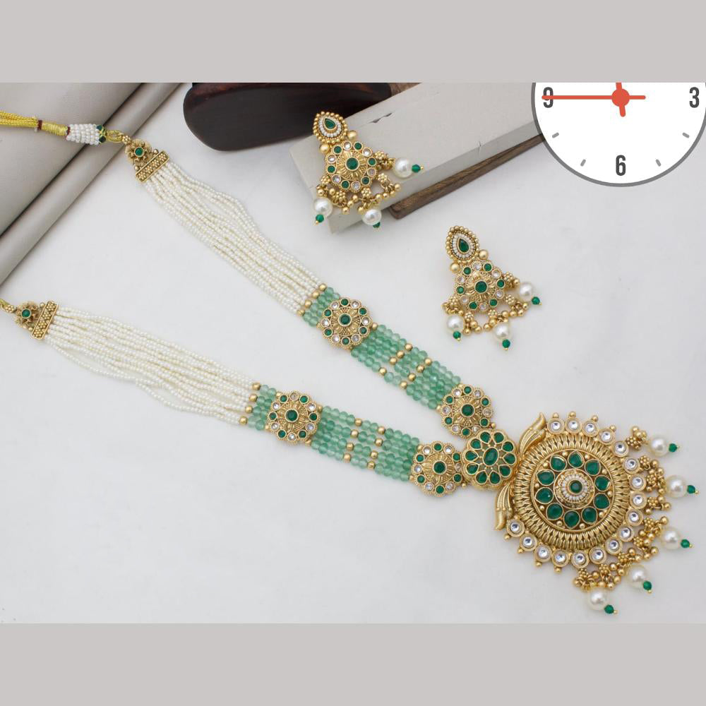 Manisha Jewellery Gold Plated Pota Stone And Pearls Long Necklace Set