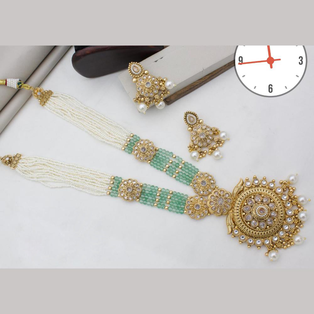 Manisha Jewellery Gold Plated Pota Stone And Pearls Long Necklace Set