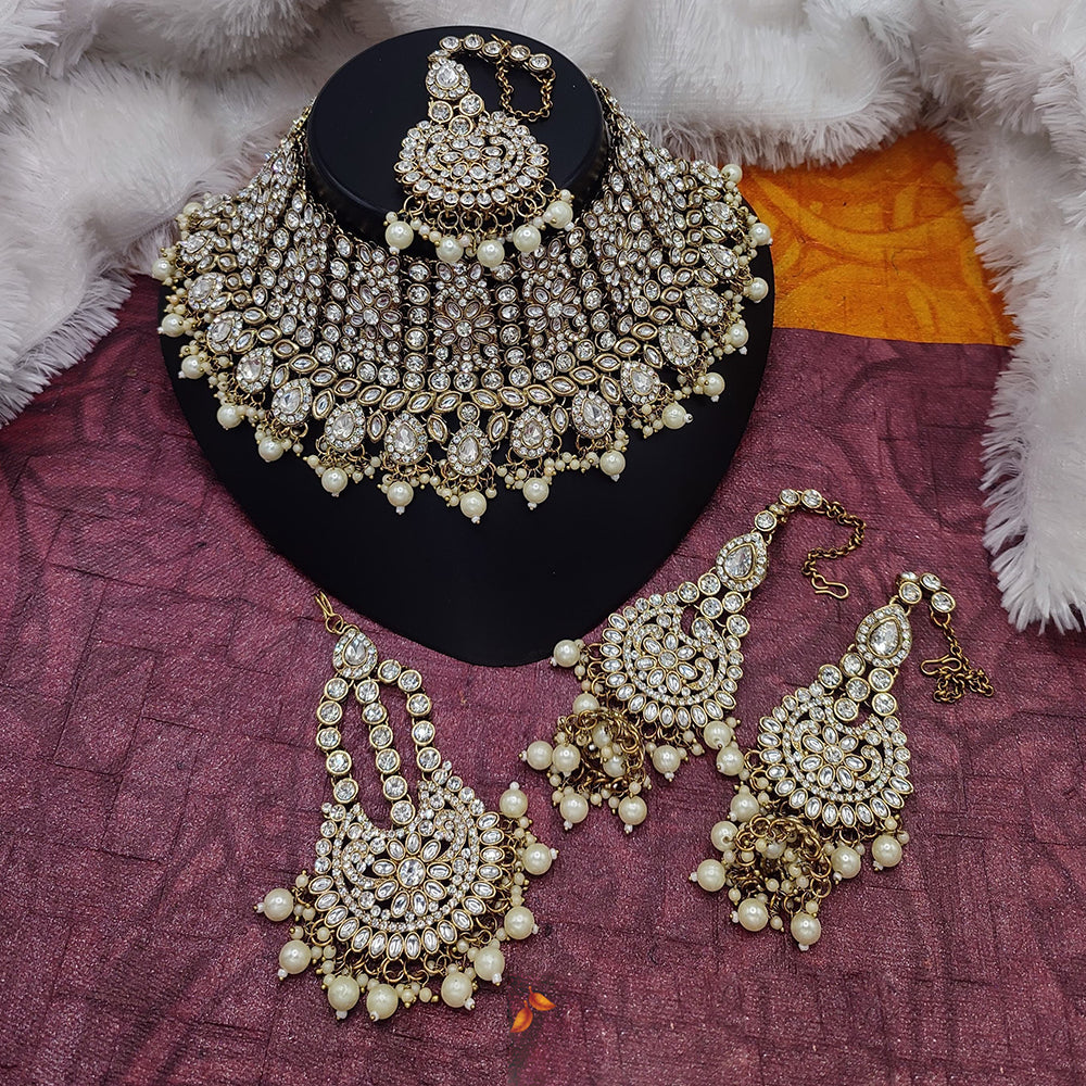 Manisha Jewellery Gold Plated Crystal Stone And Beads Choker Necklace Set