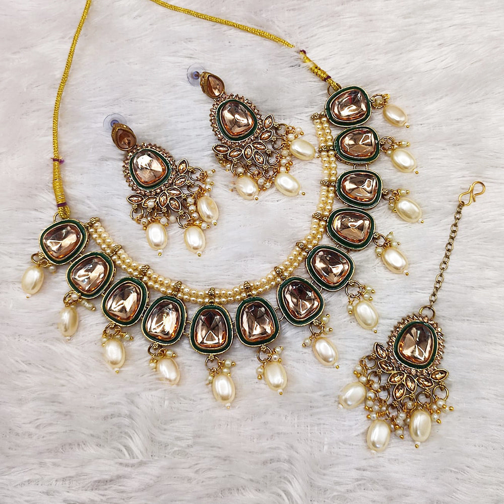 Manisha Jewellery Gold Plated Crystal Stone And Beads Necklace Set