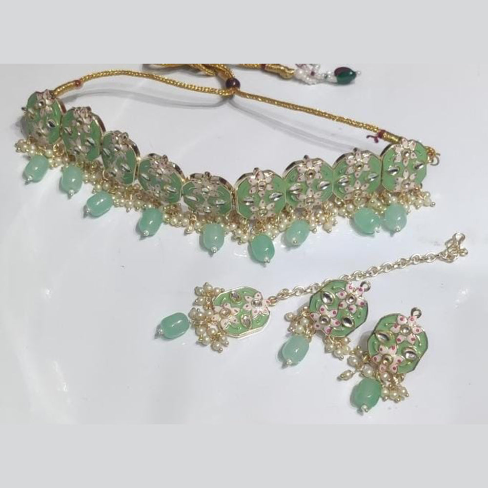 Manisha Jewellery Gold Plated Kundan Stone And Beads Choker Meenakari Necklace Set