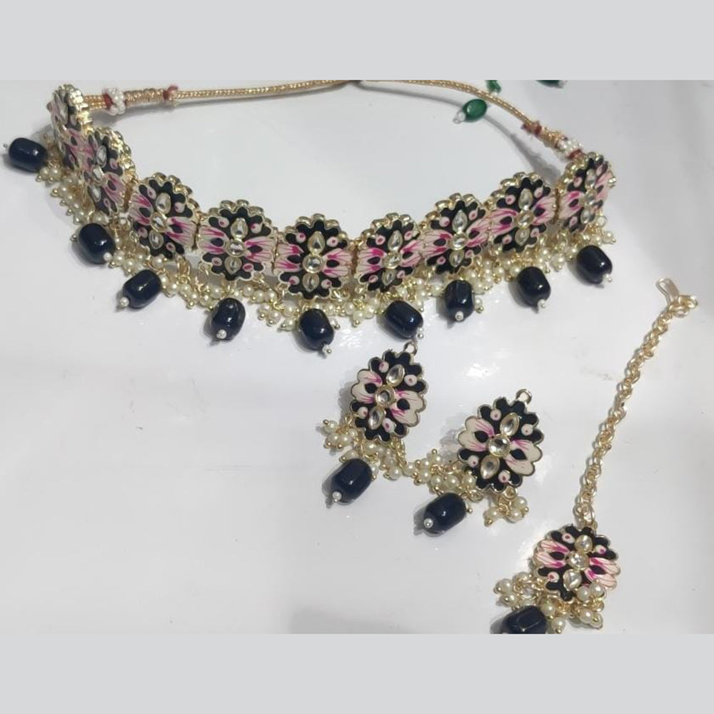 Manisha Jewellery Gold Plated Kundan Stone And Beads Choker Meenakari Necklace Set