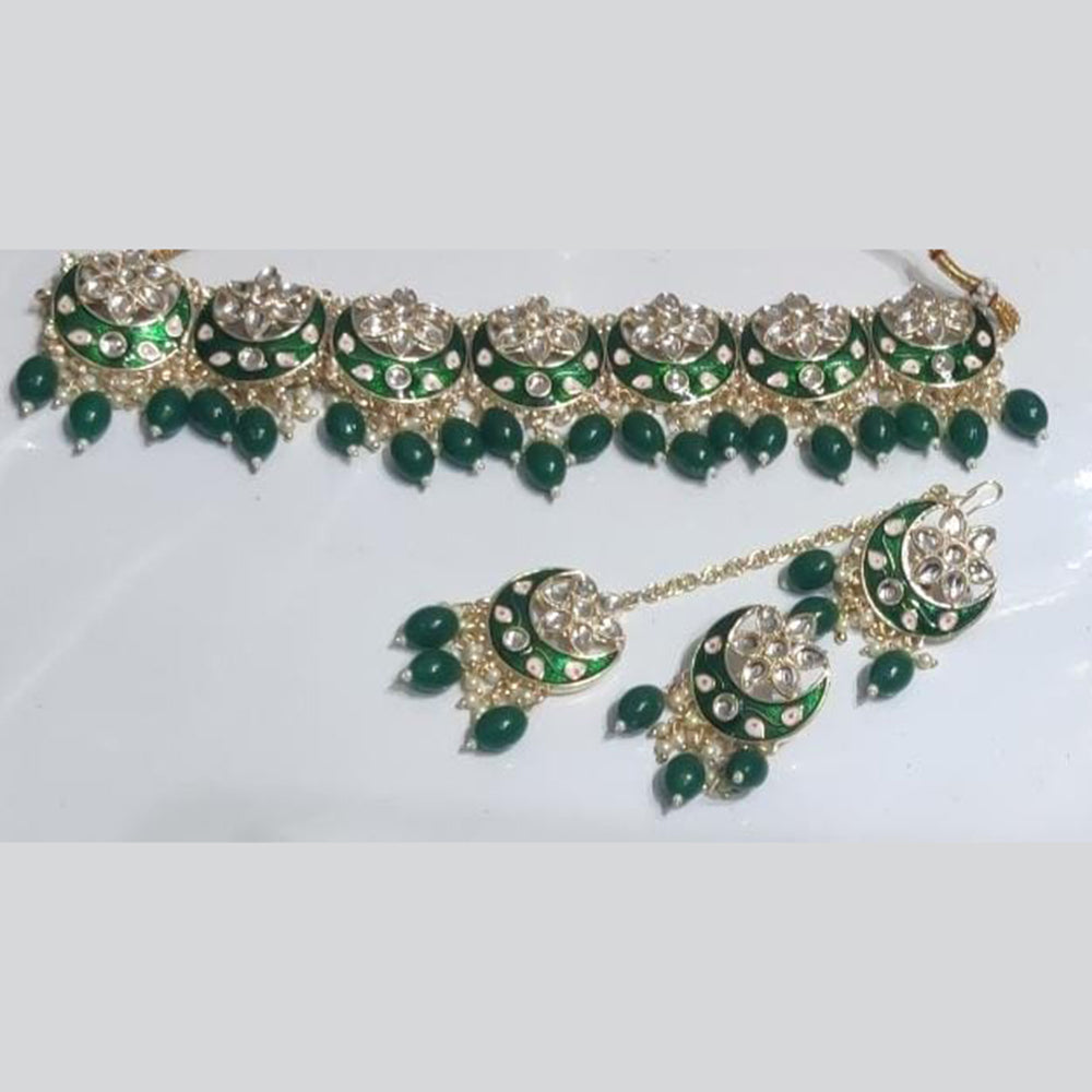 Manisha Jewellery Gold Plated Kundan Stone And Beads Choker Meenakari Necklace Set