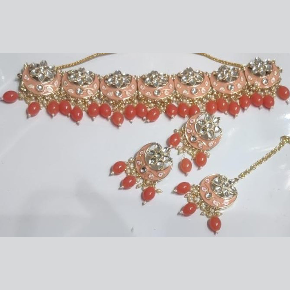 Manisha Jewellery Gold Plated Kundan Stone And Beads Choker Meenakari Necklace Set